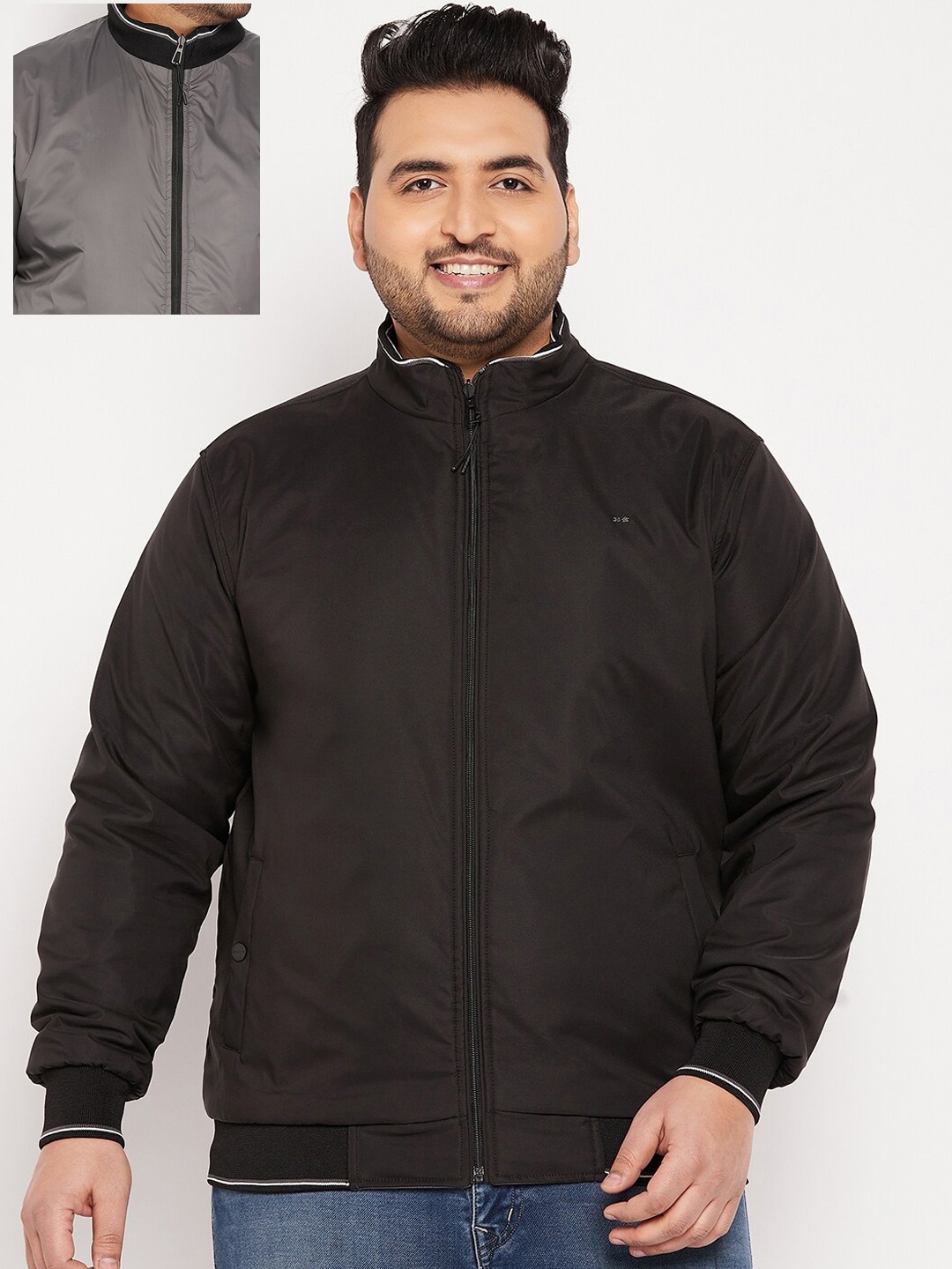 

Okane Men Plus Size Reversible Bomber Jacket, Black