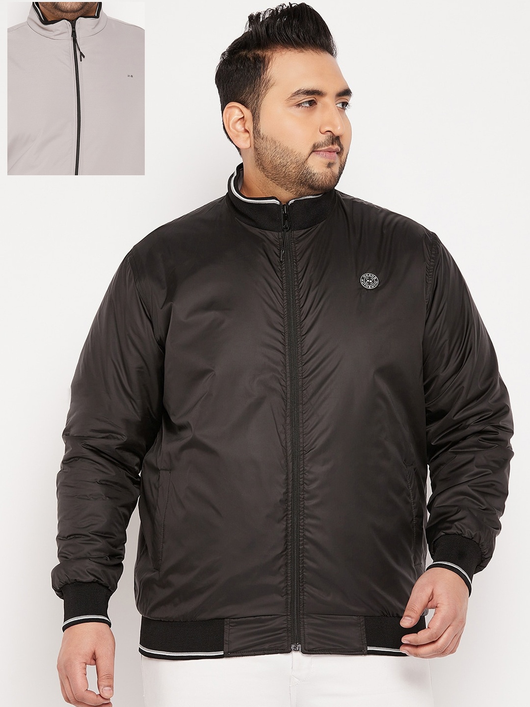 

Okane Men Plus Size Reversible Bomber Jacket, Grey