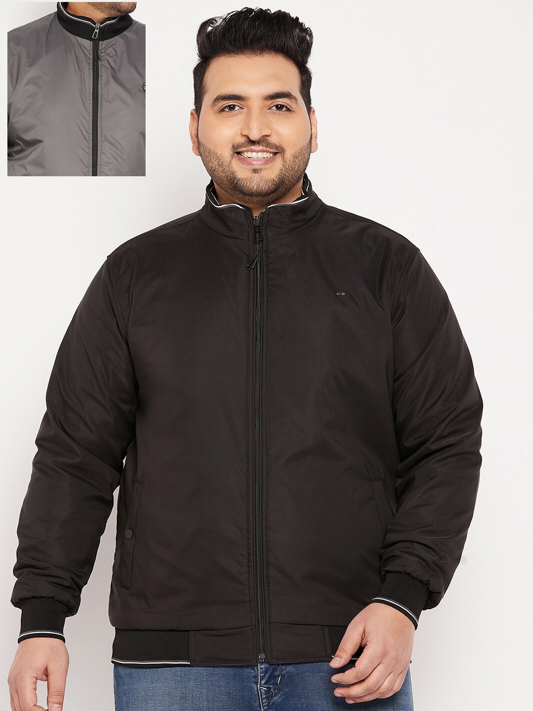 

Okane Men Plus Size Reversible Bomber Jacket, Black