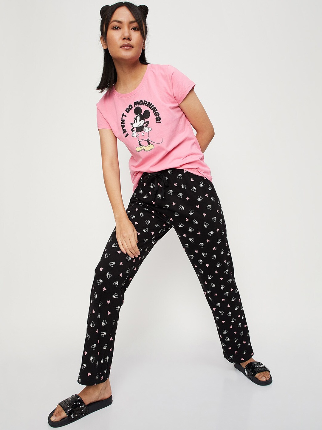

max Women Printed Pure Cotton Night suit, Pink