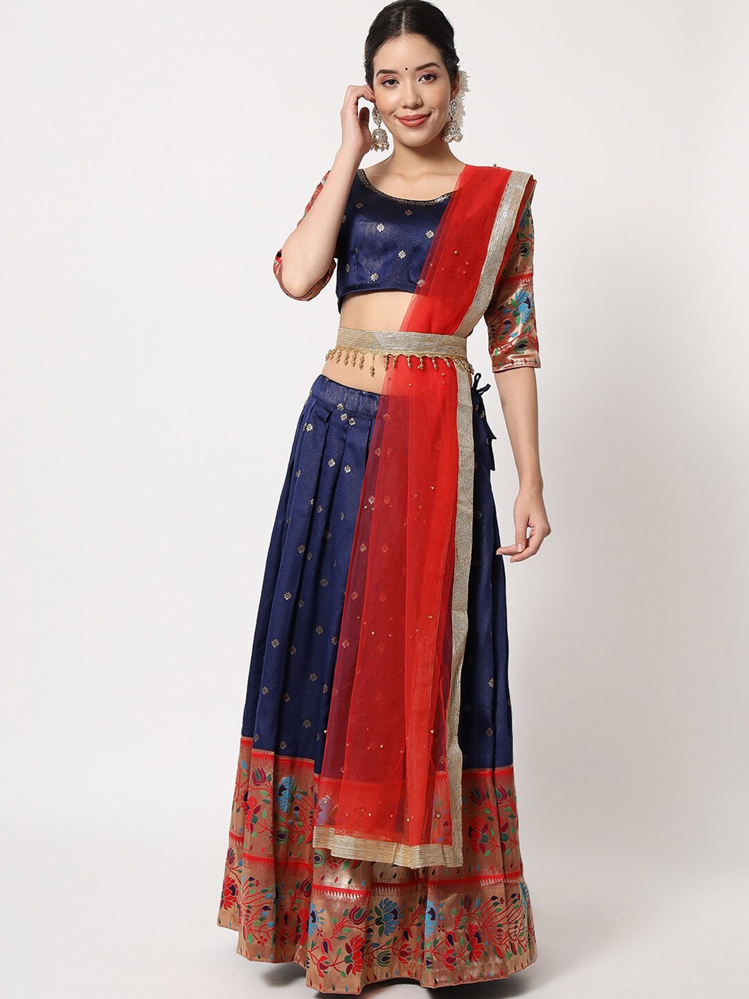 

Fabcartz Semi-Stitched Lehenga & Unstitched Blouse With Dupatta, Navy blue