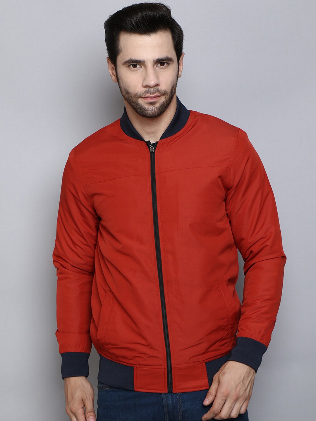 

SIAPA Men Cotton Windcheater Outdoor Bomber Jacket, Orange