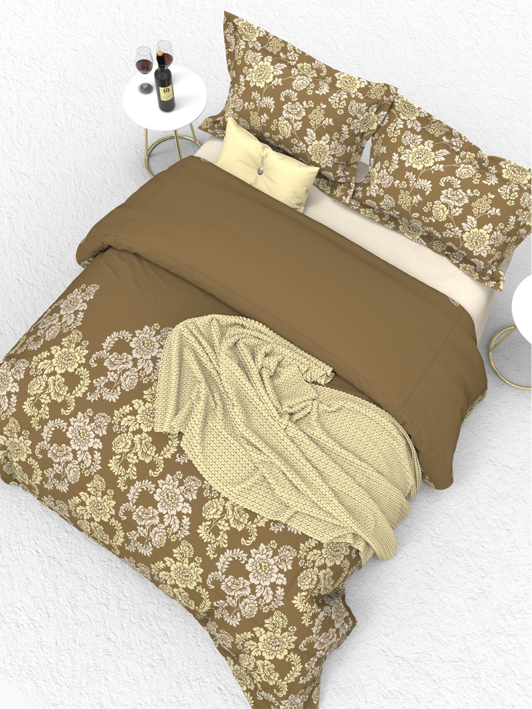 

THE WHITE MOSS Portland Brown Printed 160 TC King Flat Bedsheet with 2 Pillow Covers