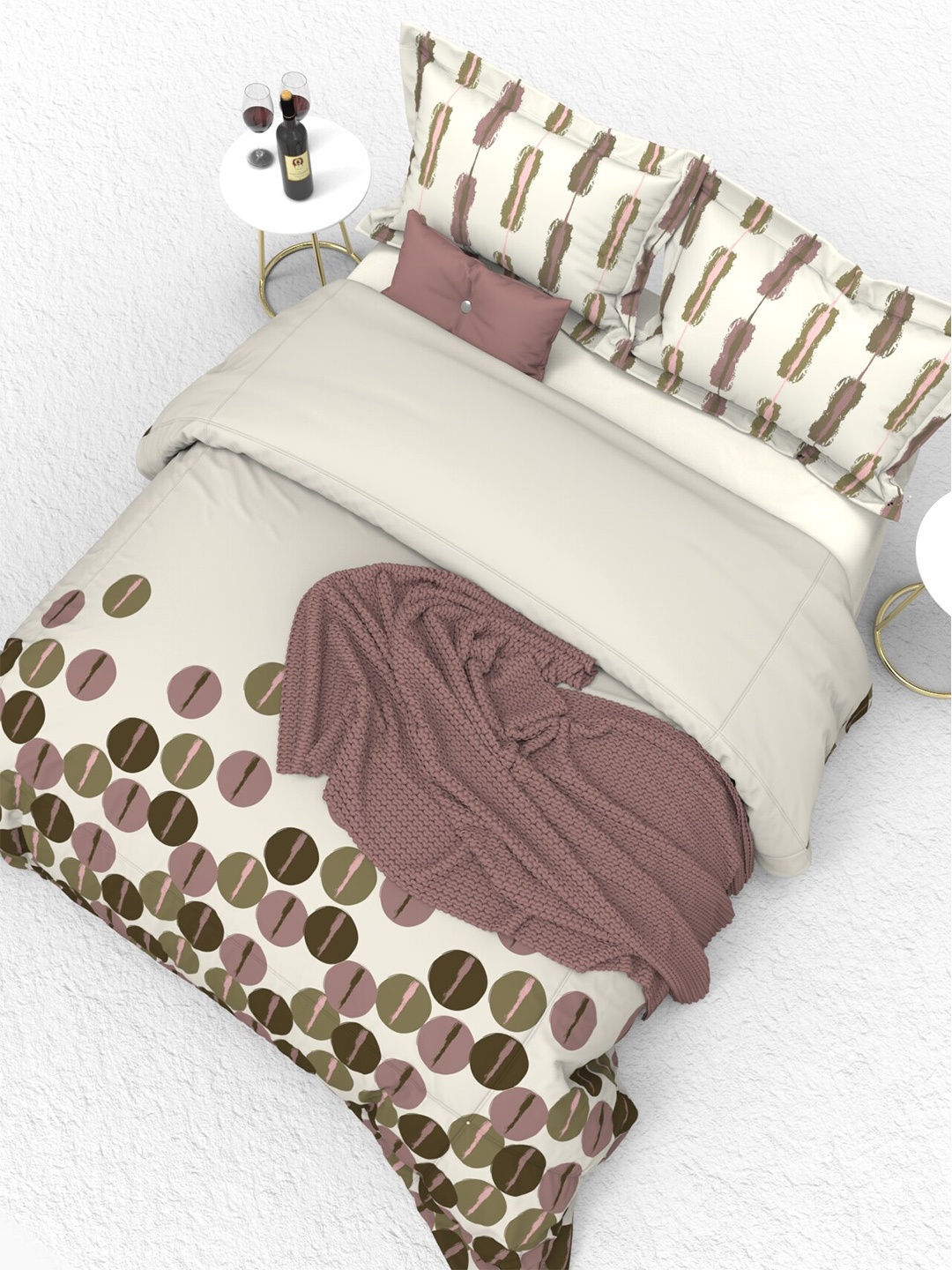 

THE WHITE MOSS Portland Cream & Green 160 TC King Flat Bedsheet with 2 Pillow Covers