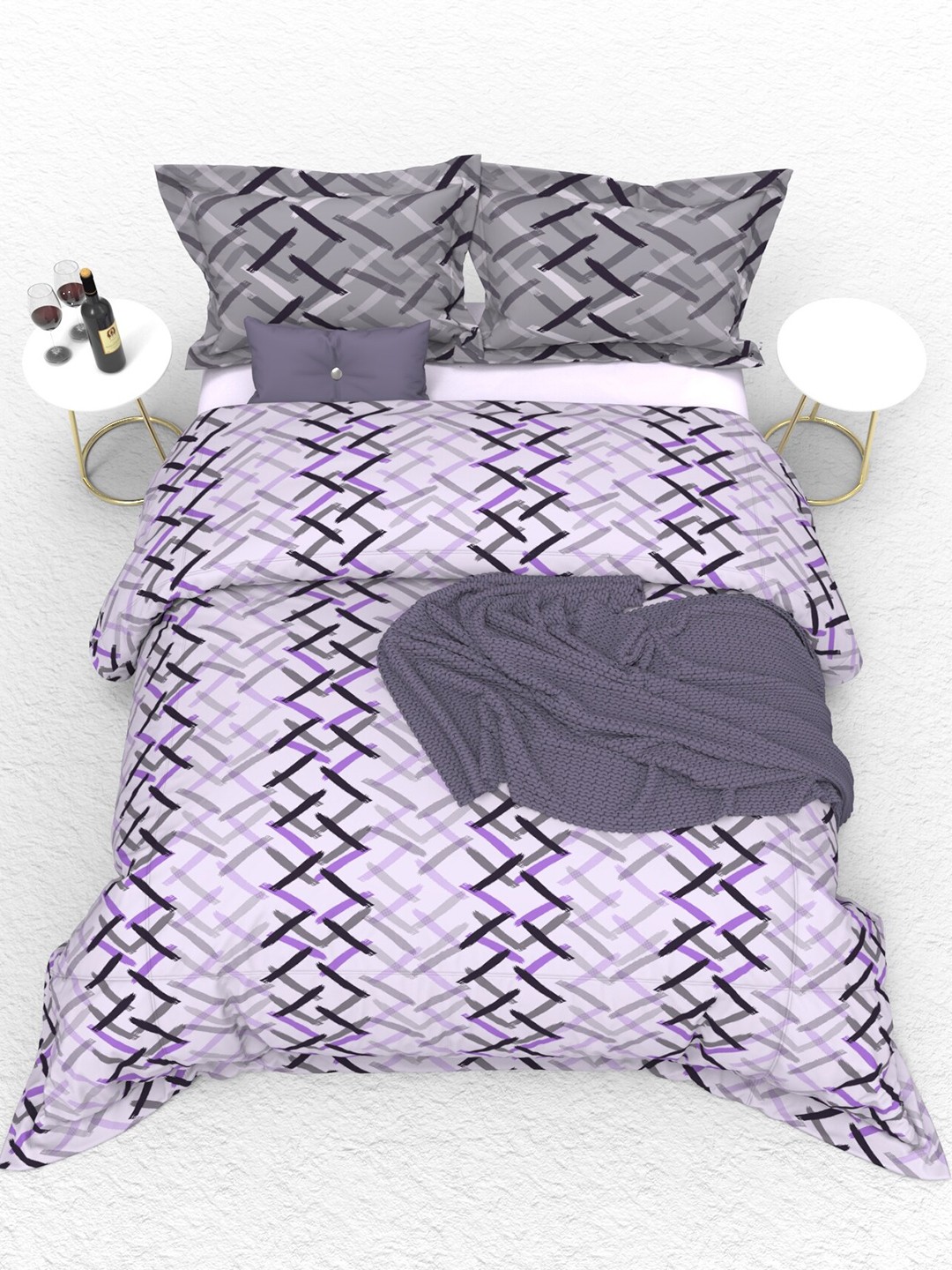 

THE WHITE MOSS White & Grey 160 TC Pure Cotton King Bedsheet with 2 Pillow Covers
