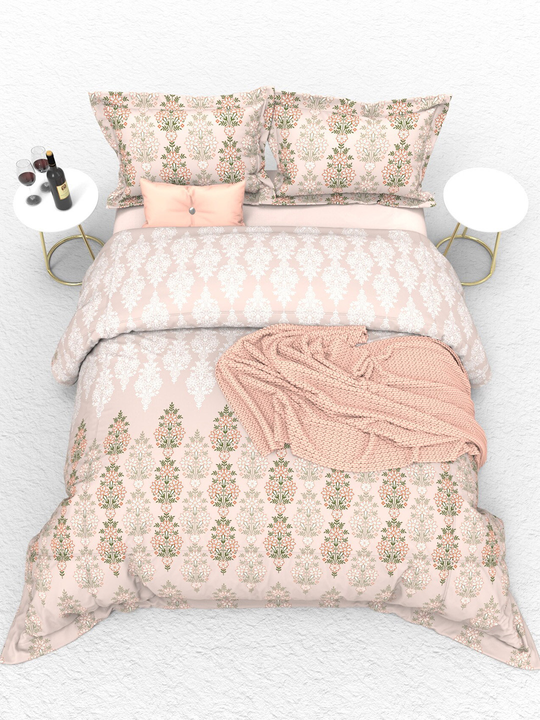 

THE WHITE MOSS Orange & White Ethnic Motifs 160 TC Cotton King Bedsheet & 2 Pillow Covers
