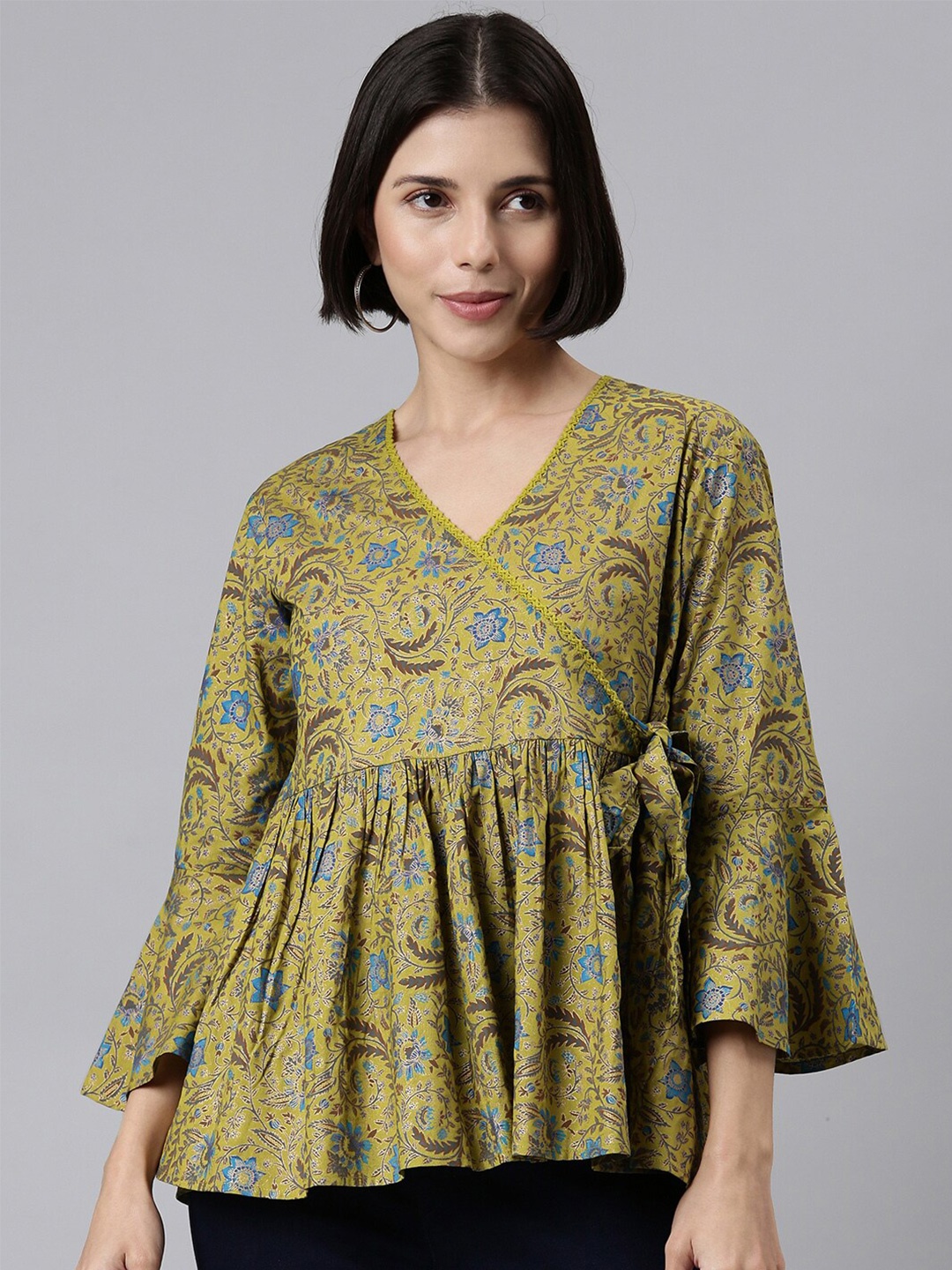 

MALHAAR Printed V-Neck Tunic, Green