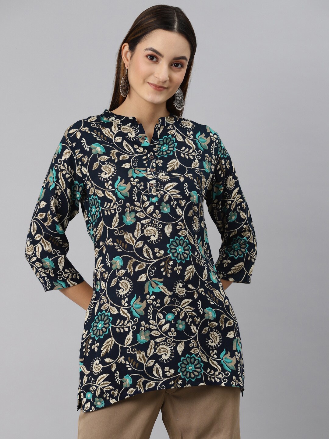

MALHAAR Printed Band Collar Top, Black
