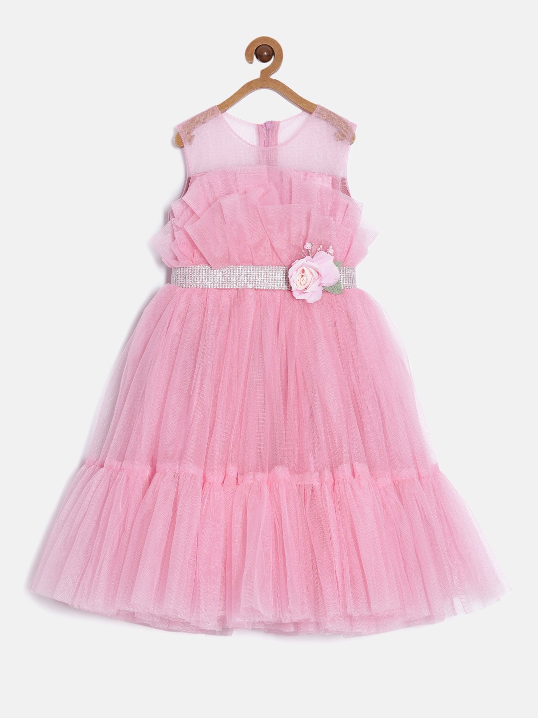 

Aomi Belted Tulle Fit & Flare Dress, Pink