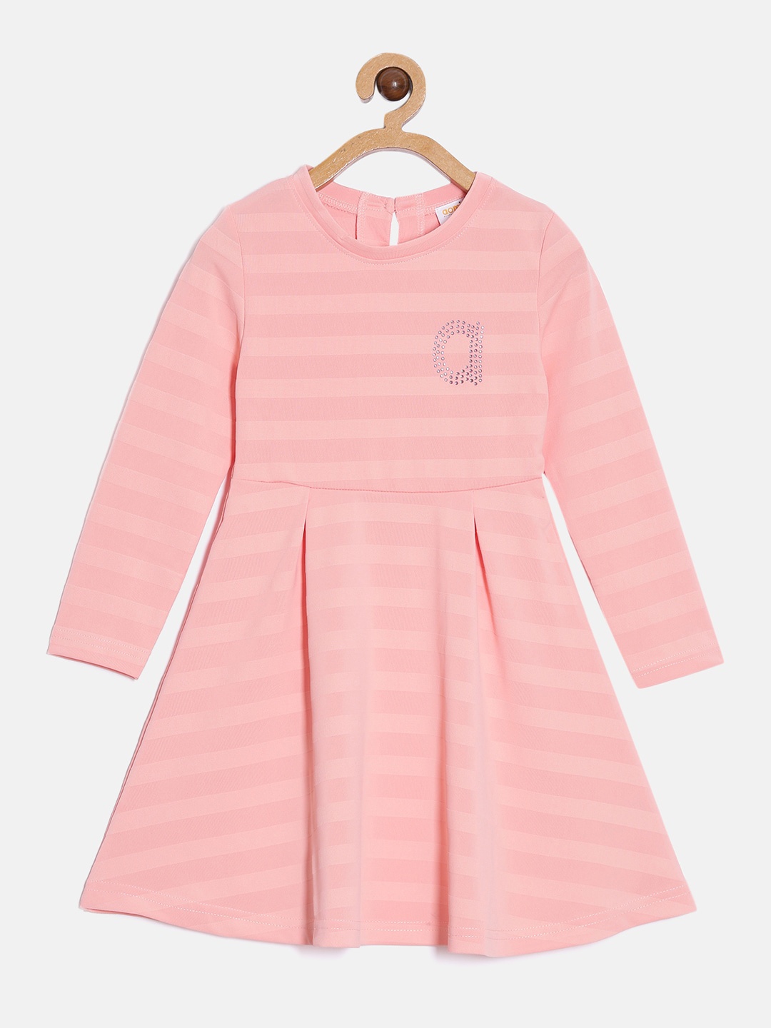 

Aomi Girls Round Neck Striped Fit And Flare Dress, Pink