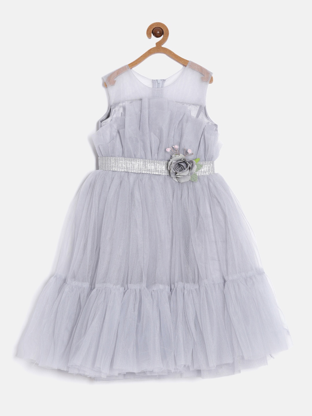 

Aomi Girls Sleeveless Fit And Flare Net Dress, Grey