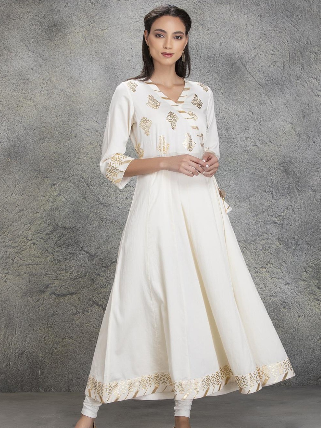 

Lakshita Women Plus Size Floral Yoke Design White Romance Anarkali Kurta