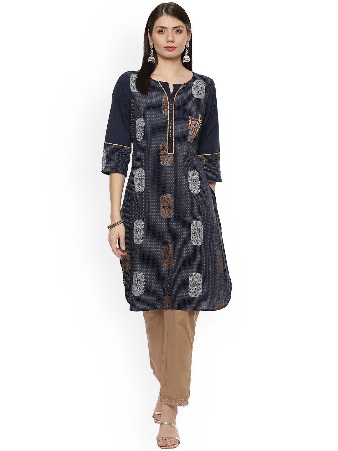 

Lakshita Women Blue Ethnic Motifs Thread Work Kurta