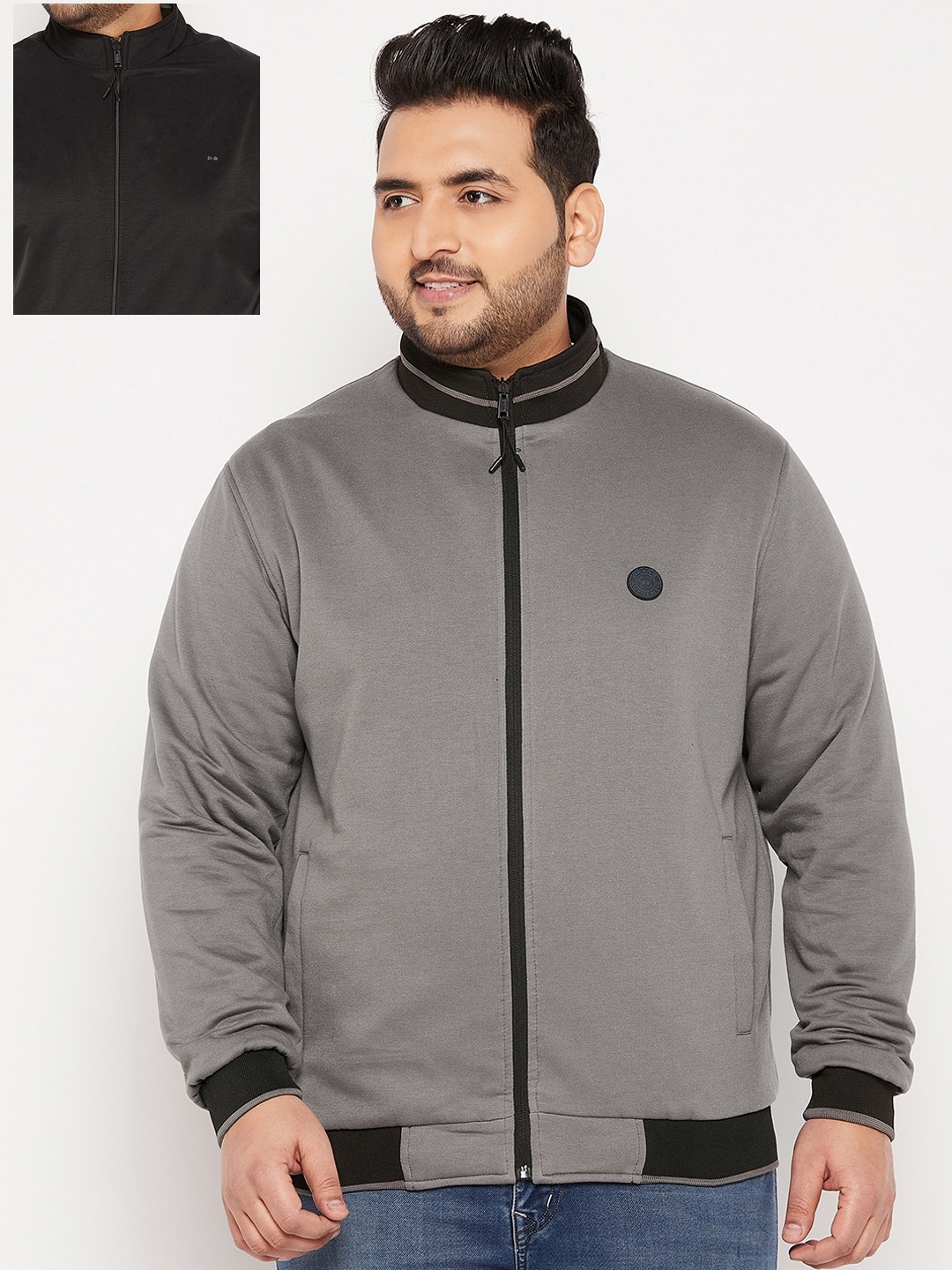 

Okane Men Plus Size Reversible Bomber Jacket, Black