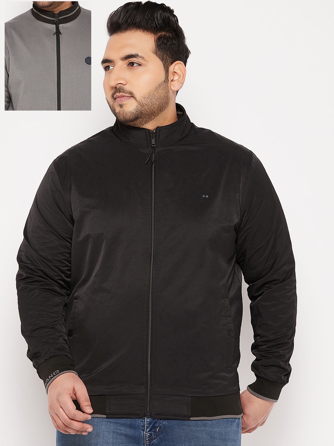 

Okane Men Plus Size Reversible Bomber Jacket, Black