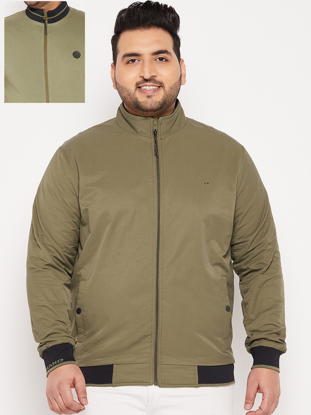 

Okane Men Plus Size Reversible Bomber Jacket, Olive