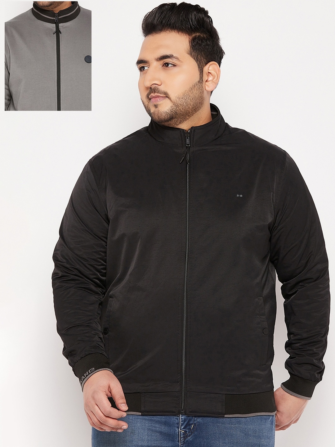 

Okane Men Plus Size Reversible Bomber Jacket, Black