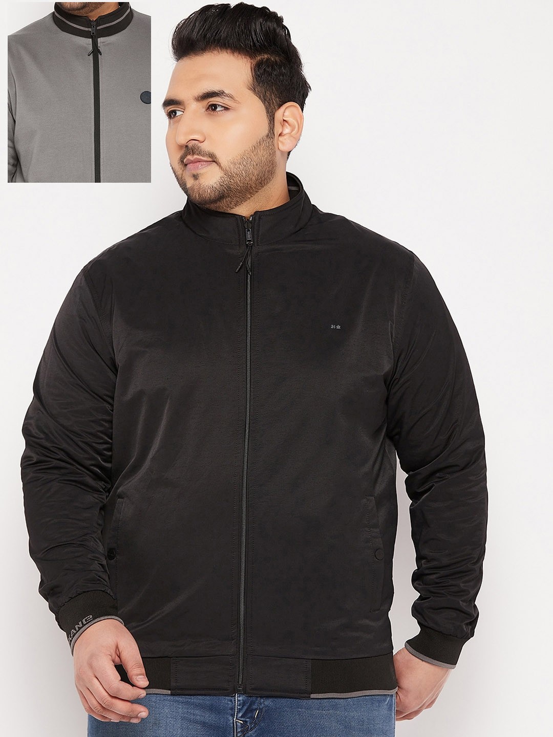 

Okane Men Plus Size Reversible Bomber Jacket, Black