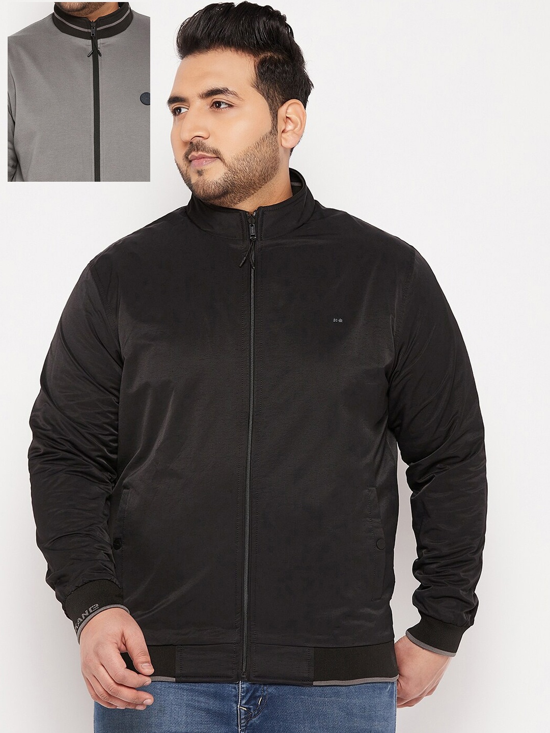 

Okane Men Plus Size Reversible Bomber Jacket, Black