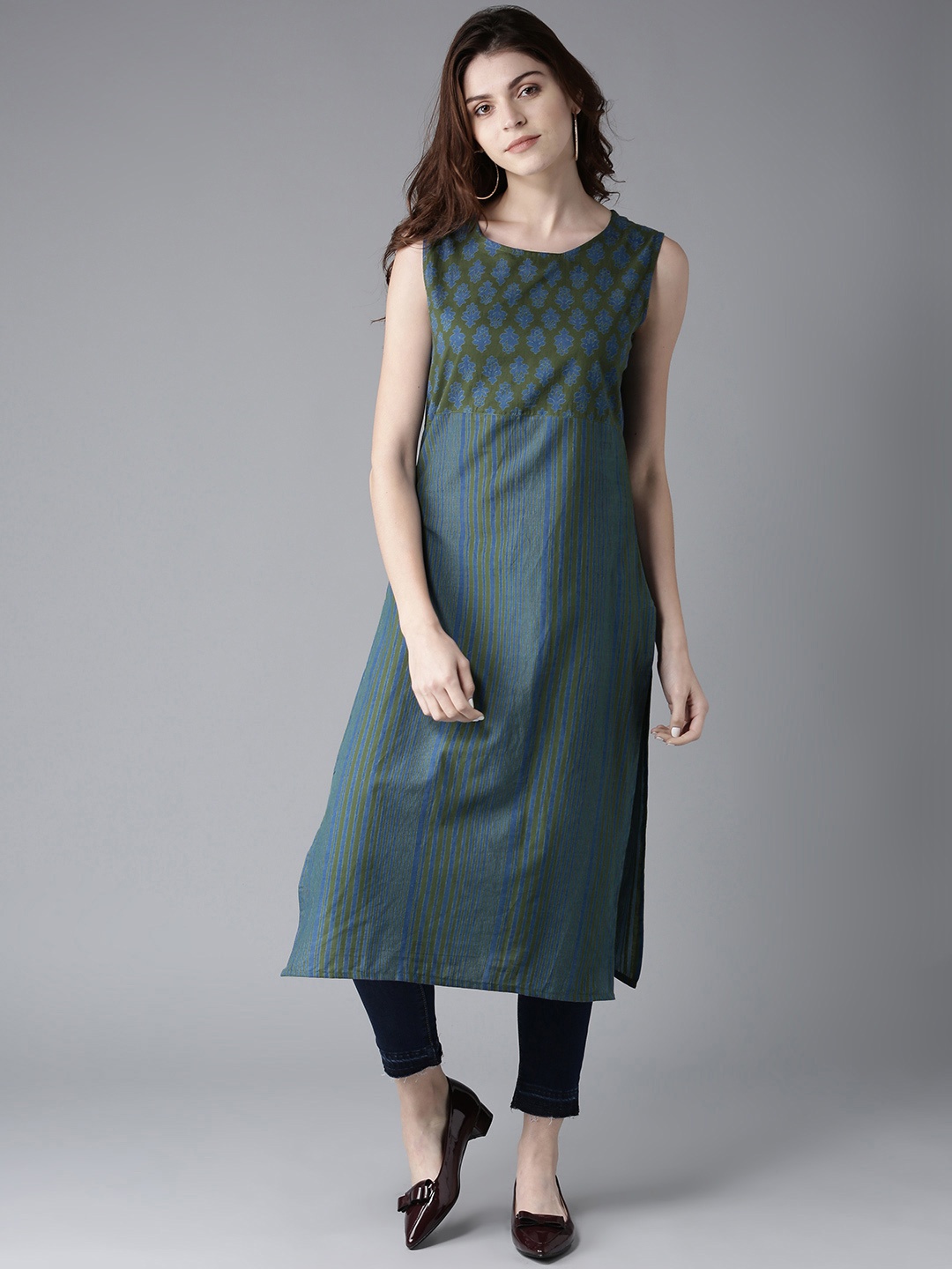 

HERE&NOW Earthy Stripes Straight Kurta, Blue