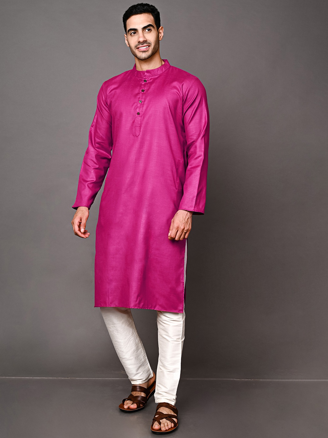 

VESHAM Men Mandarin Collar Kurta with Pyjamas, Pink