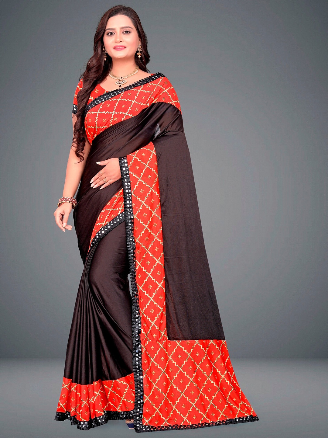 

APNISHA Sequinned Embellished Saree, Brown
