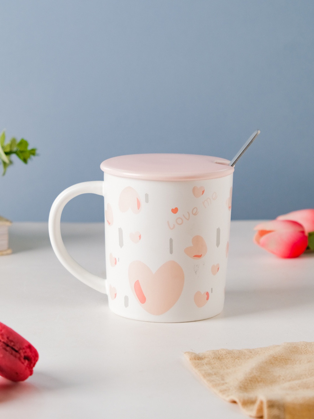 

Nestasia White & Pink Love Design Ceramic Mug With Lid 380 ml