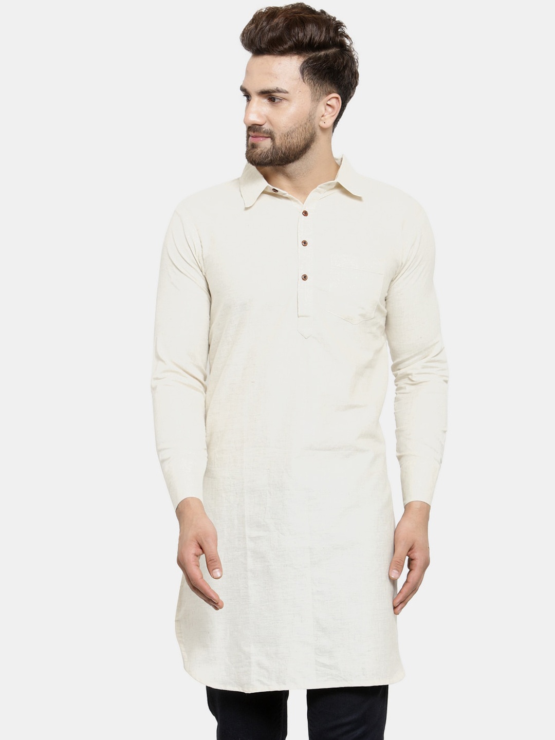 

Sayesha Men Shirt Collar Cotton Kurta, White