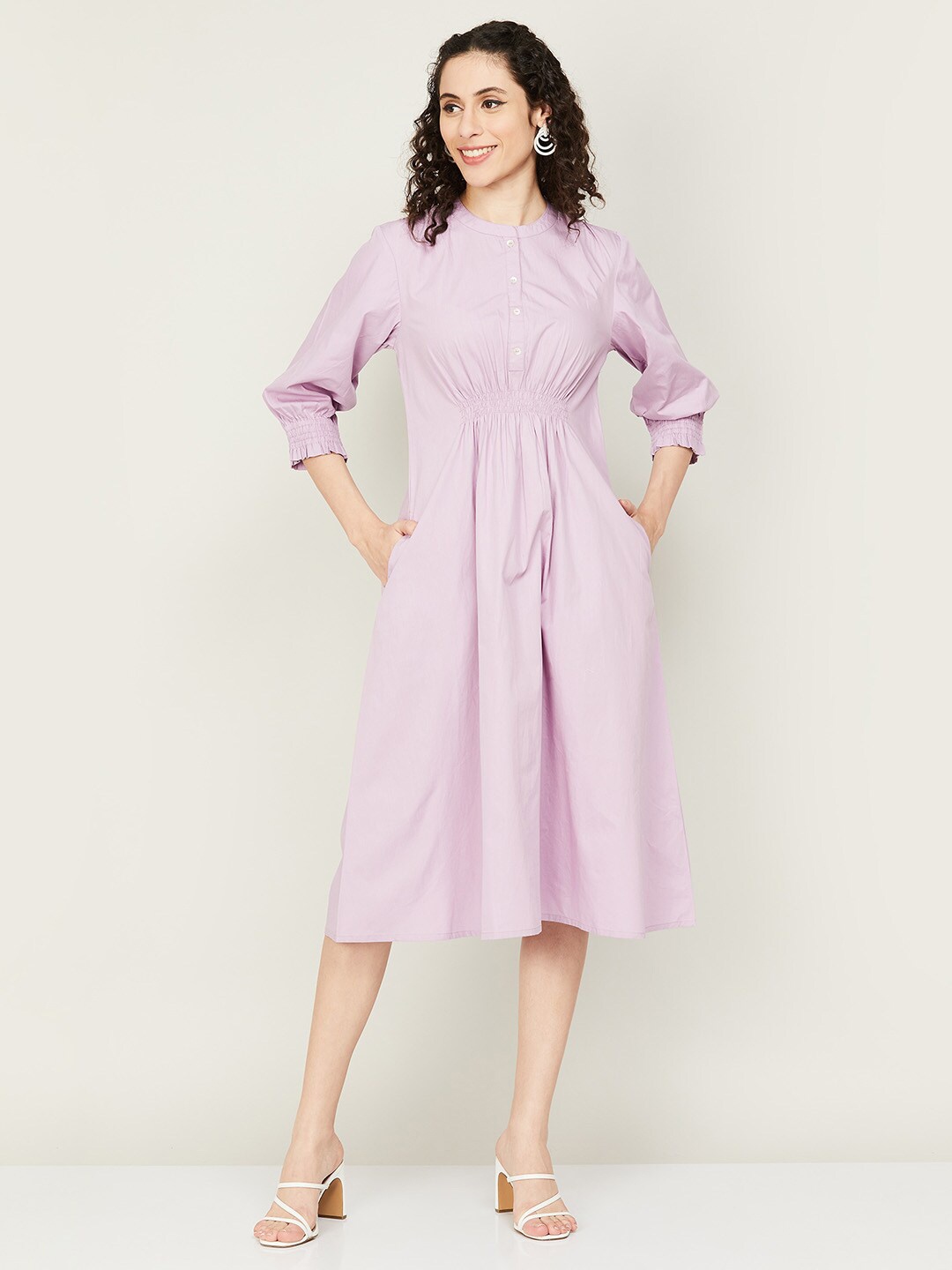 

Colour Me by Melange Mandarin Collar Cotton Midi Dress, Lavender