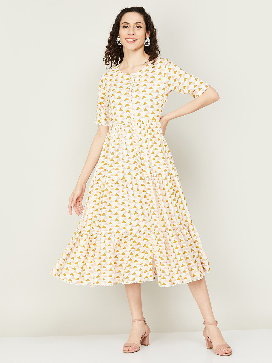 

Colour Me by Melange Geometric Printed hirt Midi Dress, White