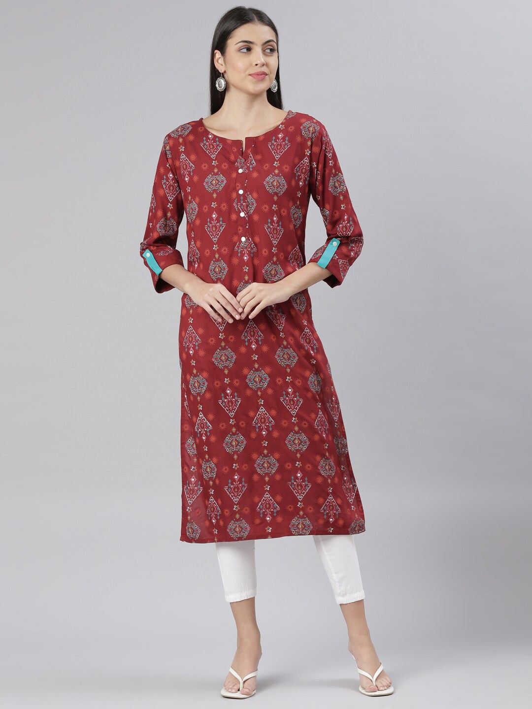

The Chennai Silks Women Ethnic Motifs Printed Indie Prints Kurta, Maroon