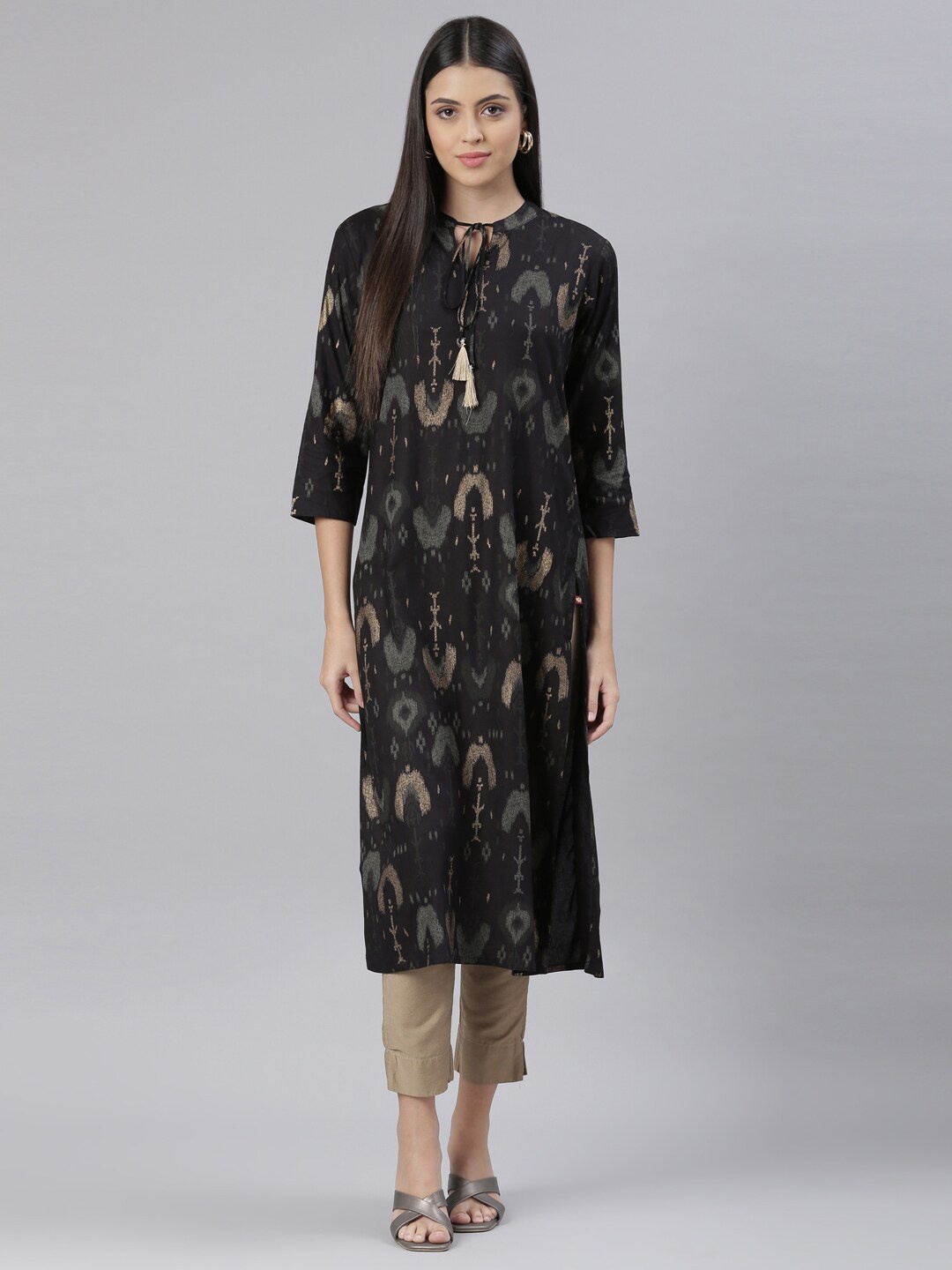 

The Chennai Silks Women Ethnic Motifs Printed Pure Cotton Kurta, Black