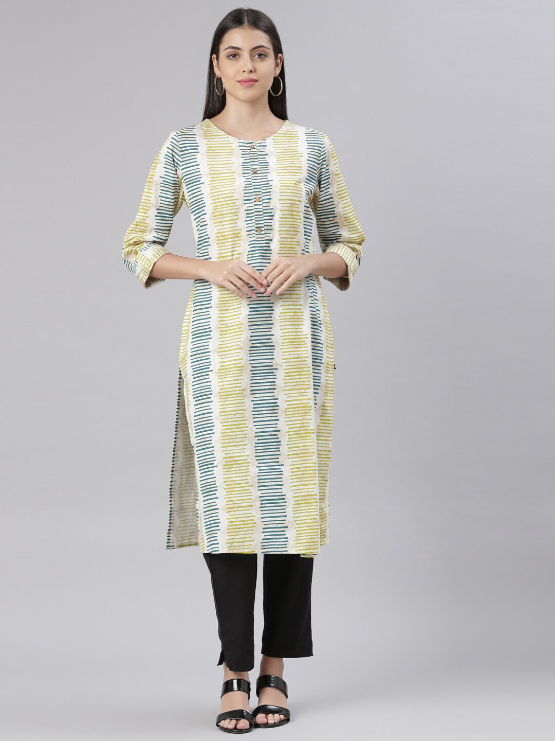 

The Chennai Silks Women Geometric Printed Pure Cotton Kurta, Teal