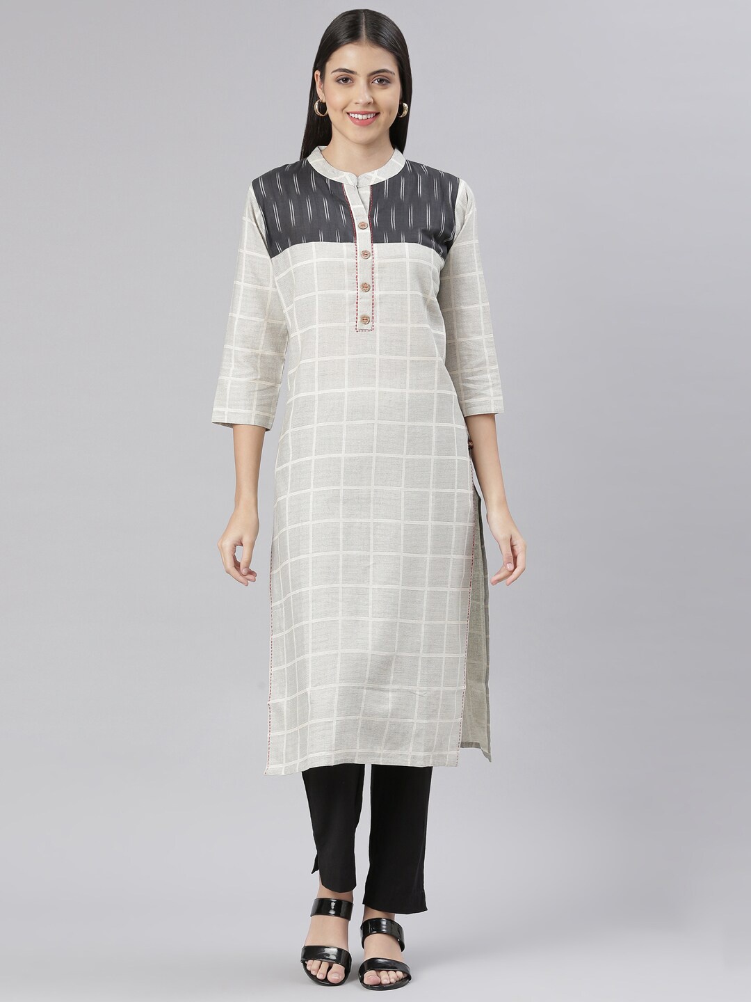 

The Chennai Silks Mandarin Collar Printed Cotton Kurta, Off white