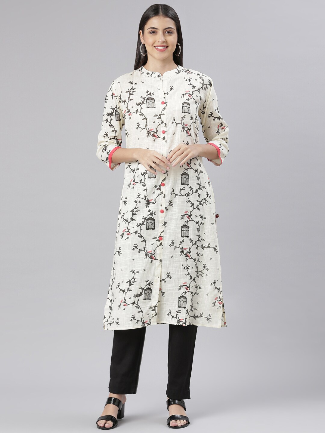 

The Chennai Silks Women Floral Printed Pure Cotton Kurta, Off white