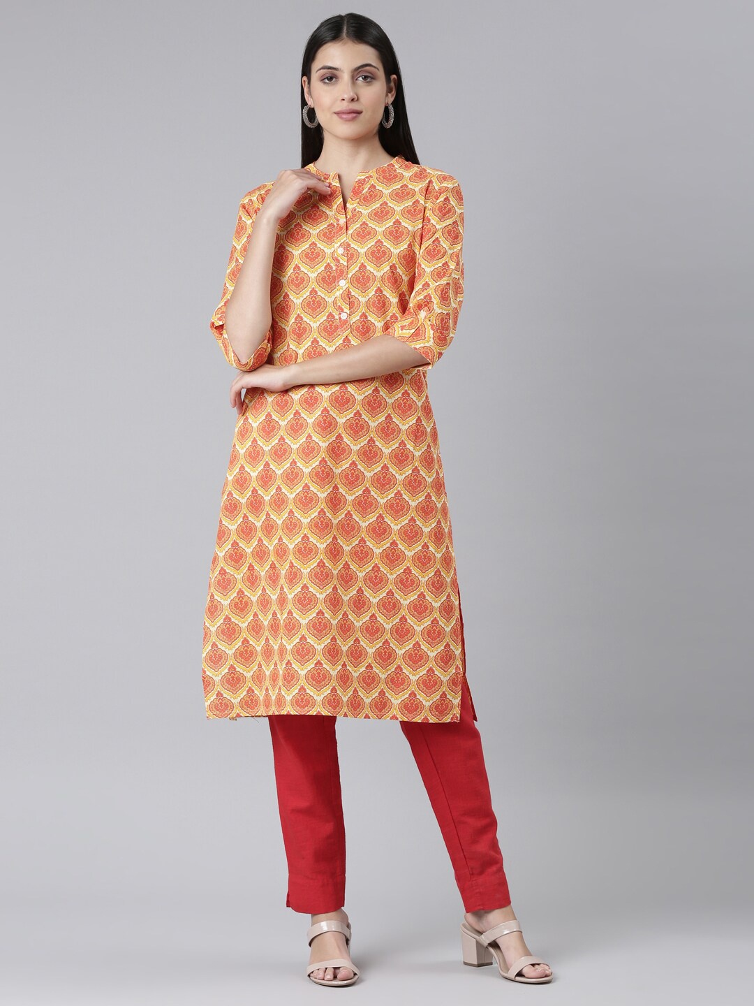 

The Chennai Silks Women Ethnic Motifs Printed Pure Cotton Kurta, Cream