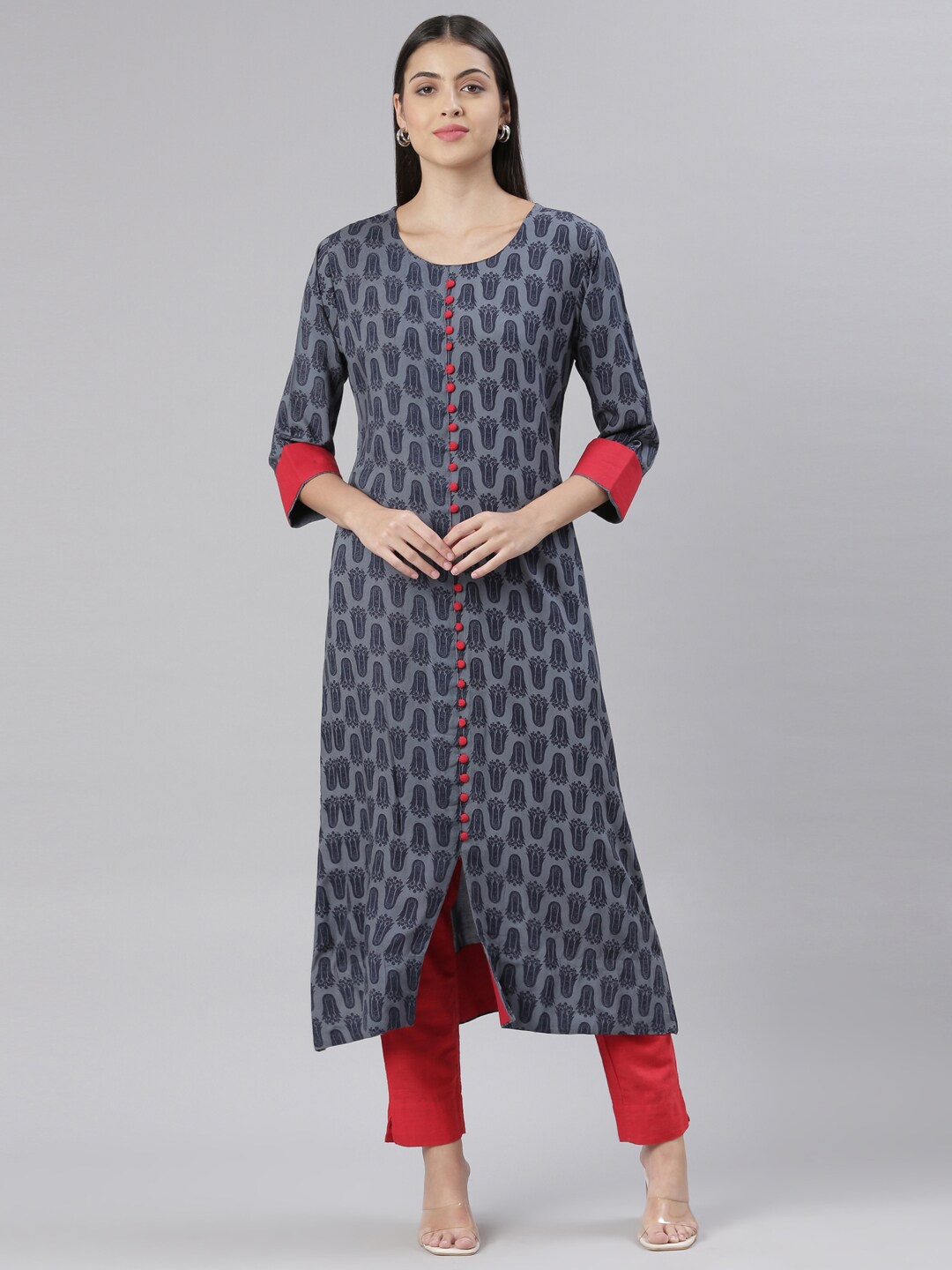 

The Chennai Silks Women Ethnic Motifs Printed Kurta, Grey
