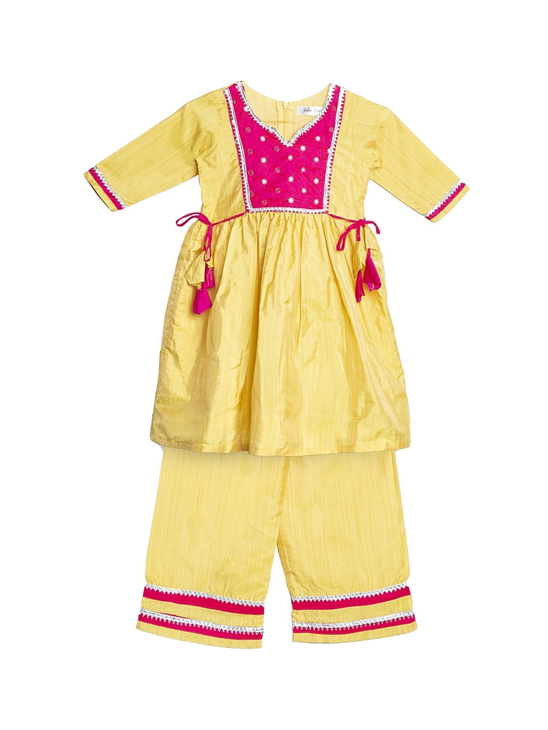 

SAKA DESIGNS Sweetheart Neck Mirror Work Kurta with Palazzos, Yellow