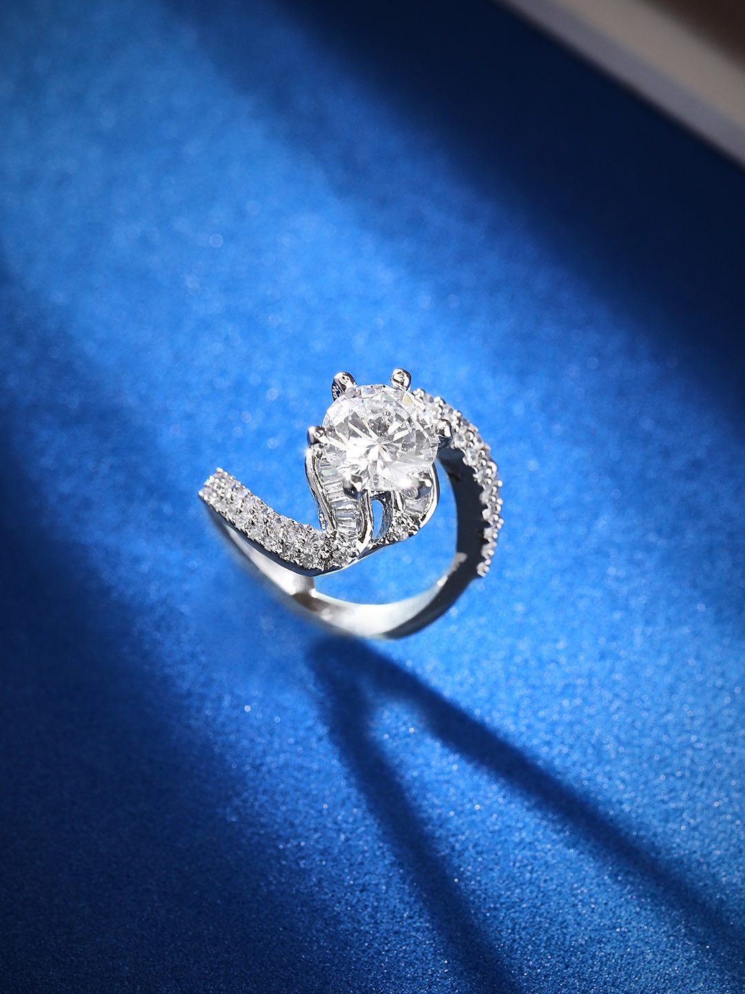 

Rubans Silver-Plated AD Stone-Studded Adjustable Swirl Ring