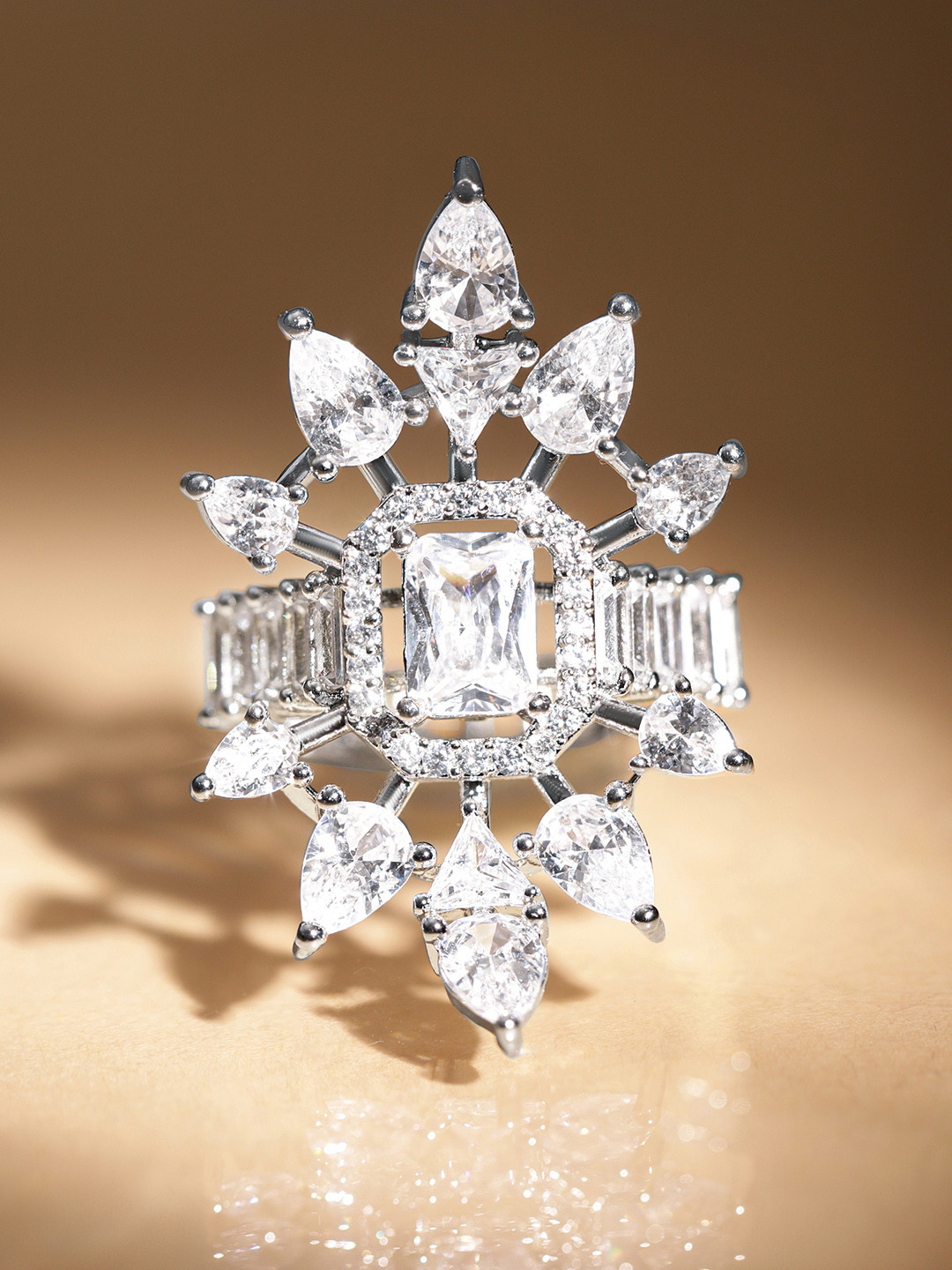 

Rubans Women Silver-Plated AD-Studded Finger Ring, White