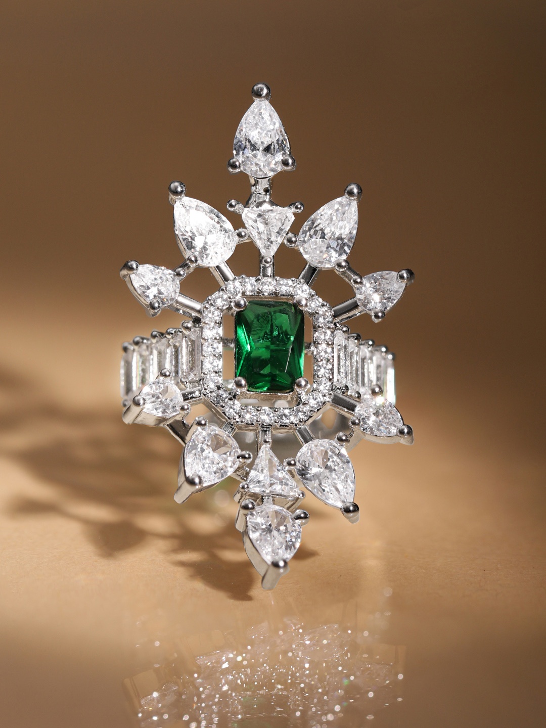 

Rubans Women Silver-Plated AD-studded Finger Ring, Green