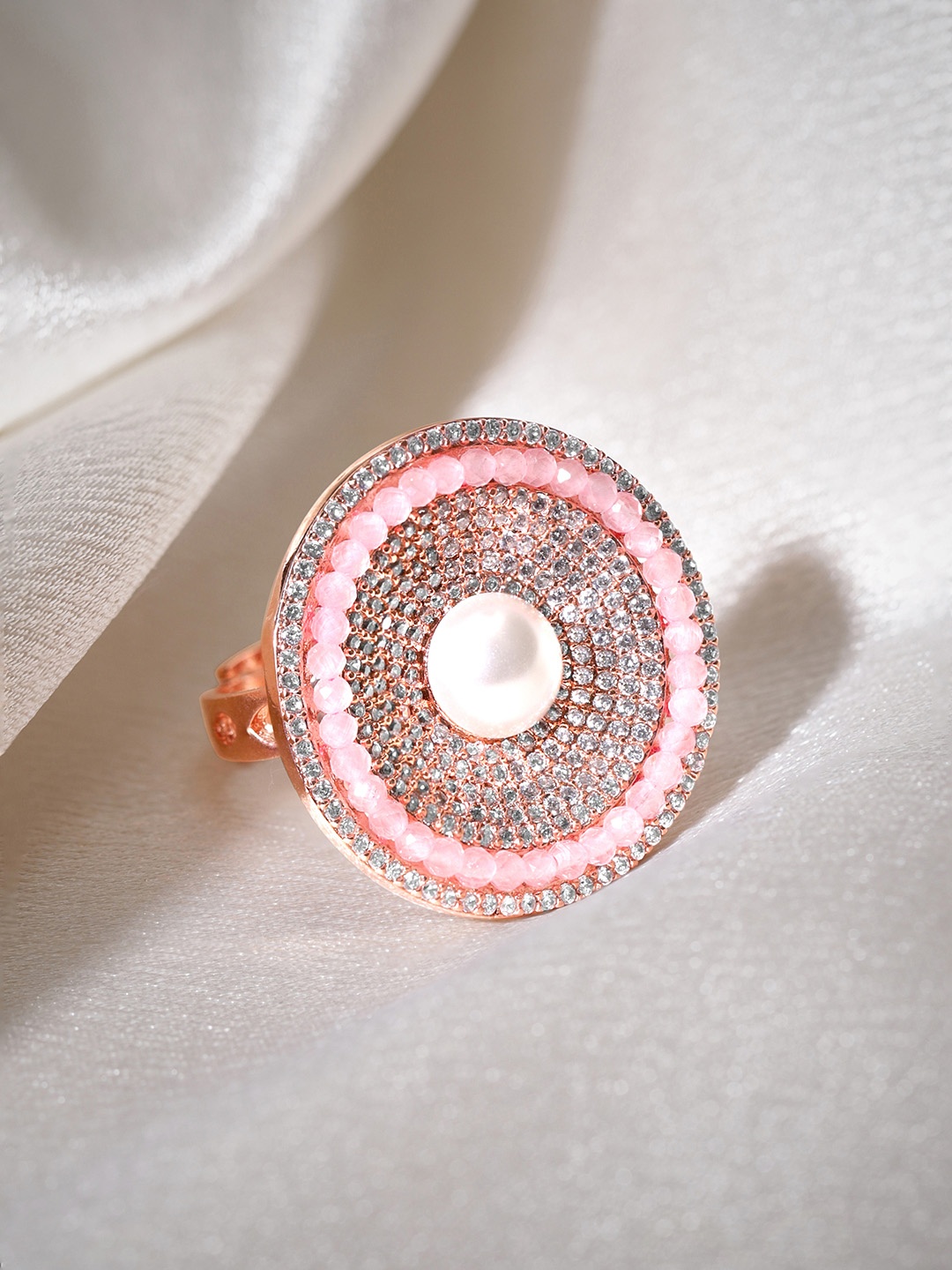 

Rubans Rose Gold-Plated AD Stone Pearl Cocktail Ring