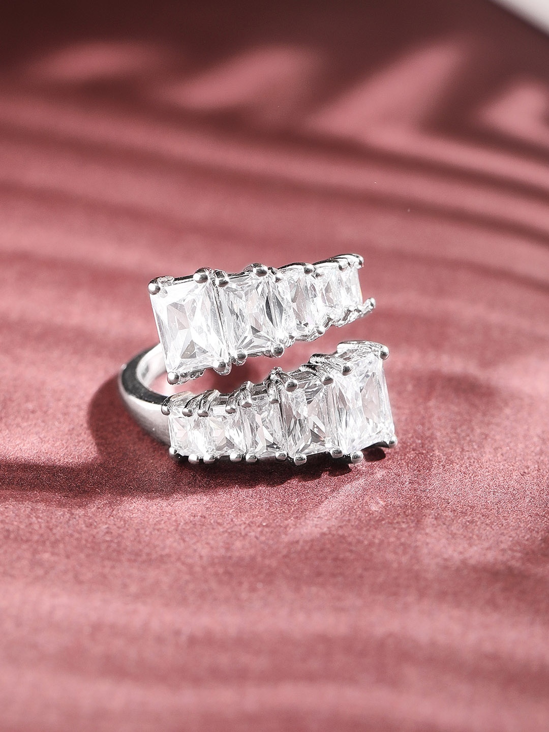 

Rubans Women Silver-Plated AD Stone-Studded Adjustable Cocktail Ring, White