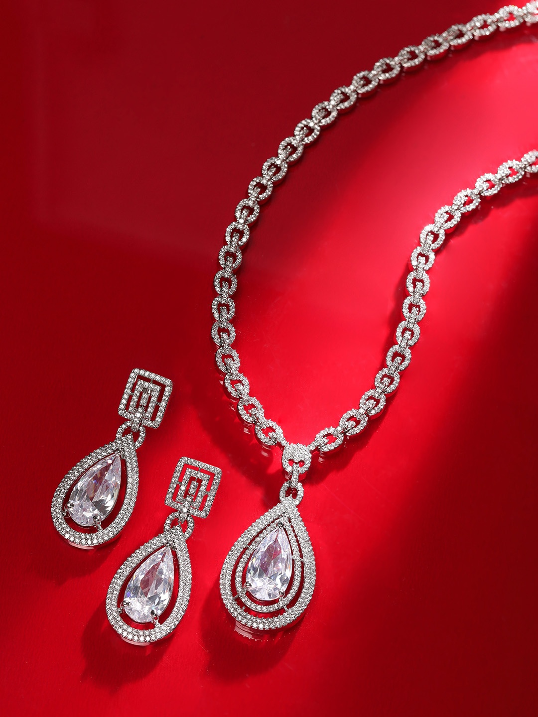 

Rubans Silver-Plated AD-Studded Jewellery Set