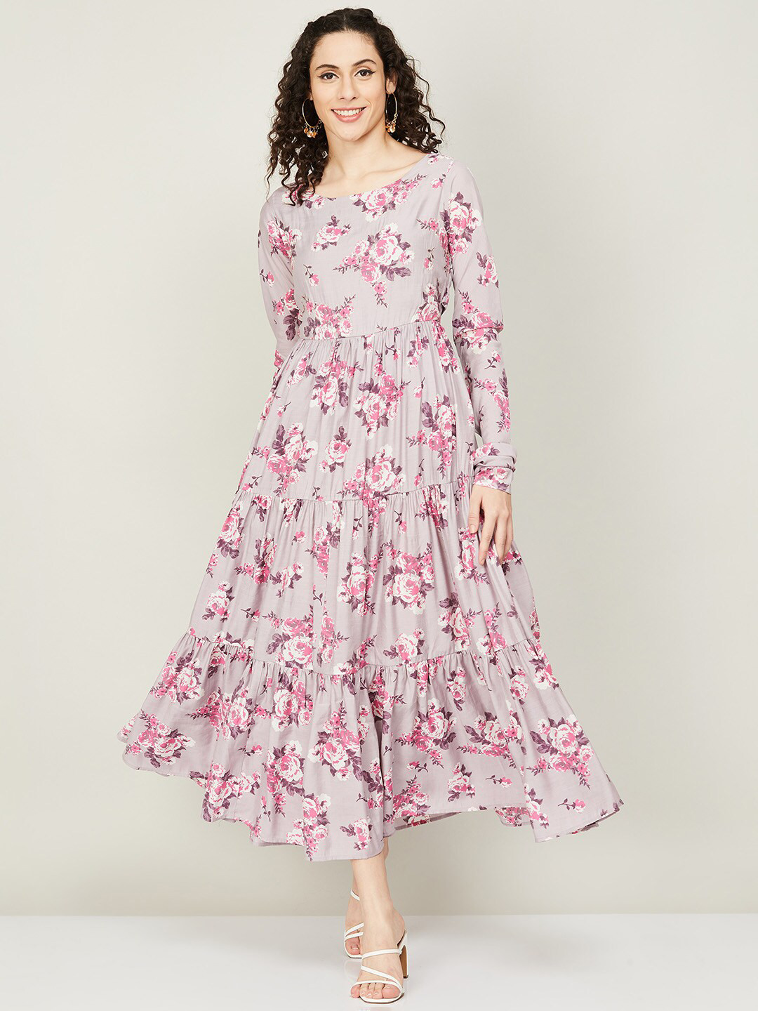 

Melange by Lifestyle Floral Printed Flounce Midi Fit & Flare Dress, Lavender