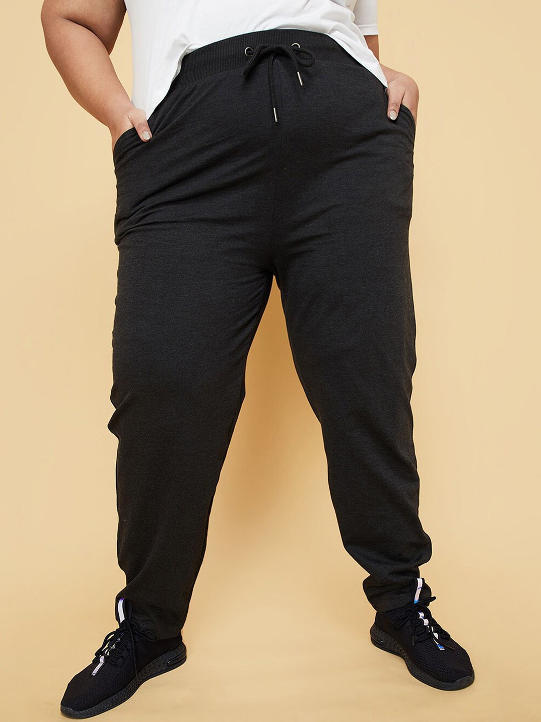 

max Women Plus Size Cotton Track Pants, Charcoal