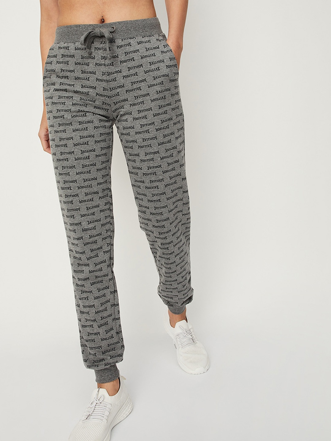

max Women Printed Yoga Cotton Jogger, Charcoal