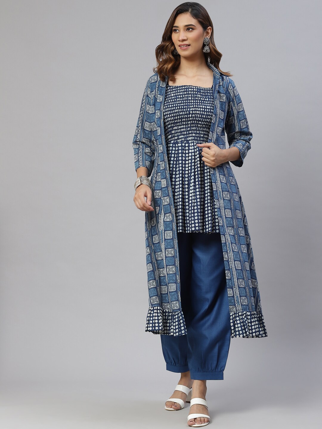 

KALINI Women Floral Printed Pleated Top with Trousers, Blue