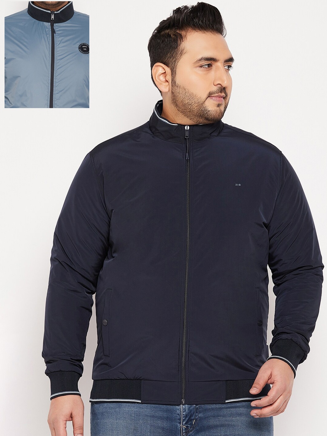

Okane Men Plus Size Reversible Bomber Jacket, Navy blue