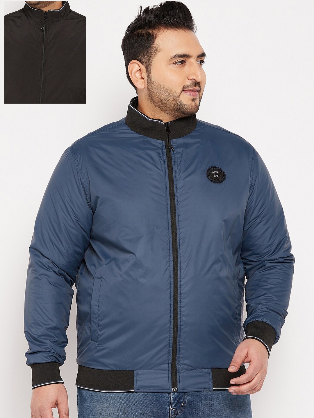 

Okane Men Plus Size Reversible Bomber Jacket, Black
